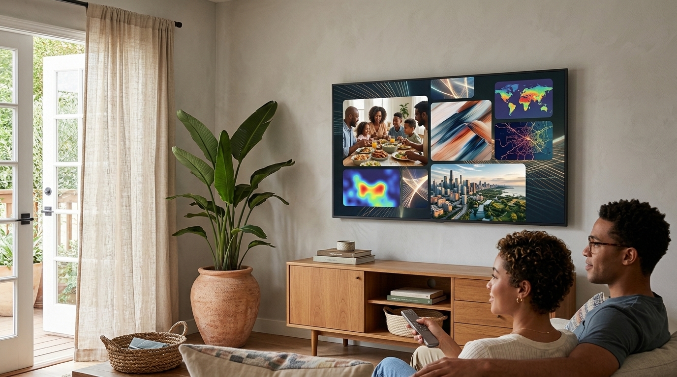 Google TV interface featuring generative AI tools and YouTube Shorts on a smart TV screen.