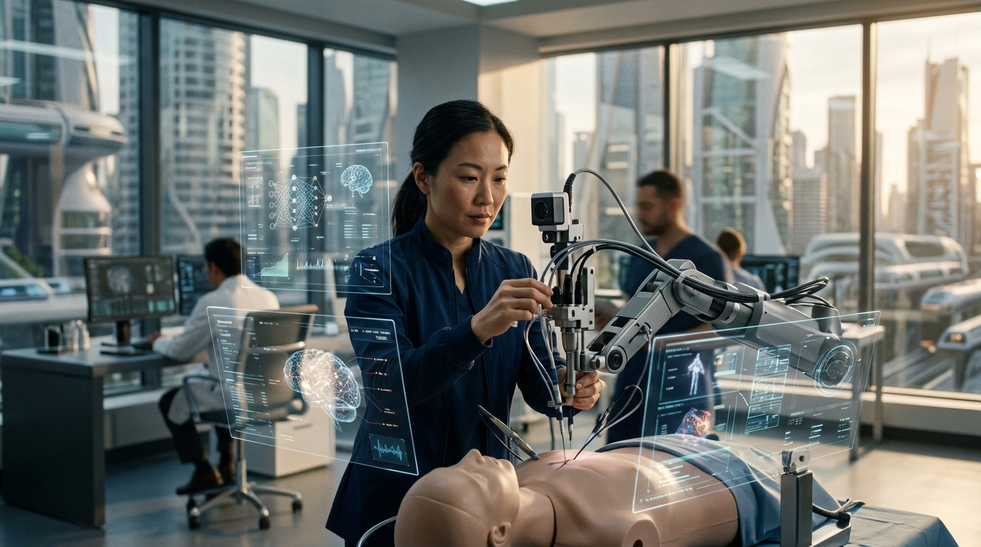 Professionals utilizing artificial intelligence tools in a modern office setting in 2026.