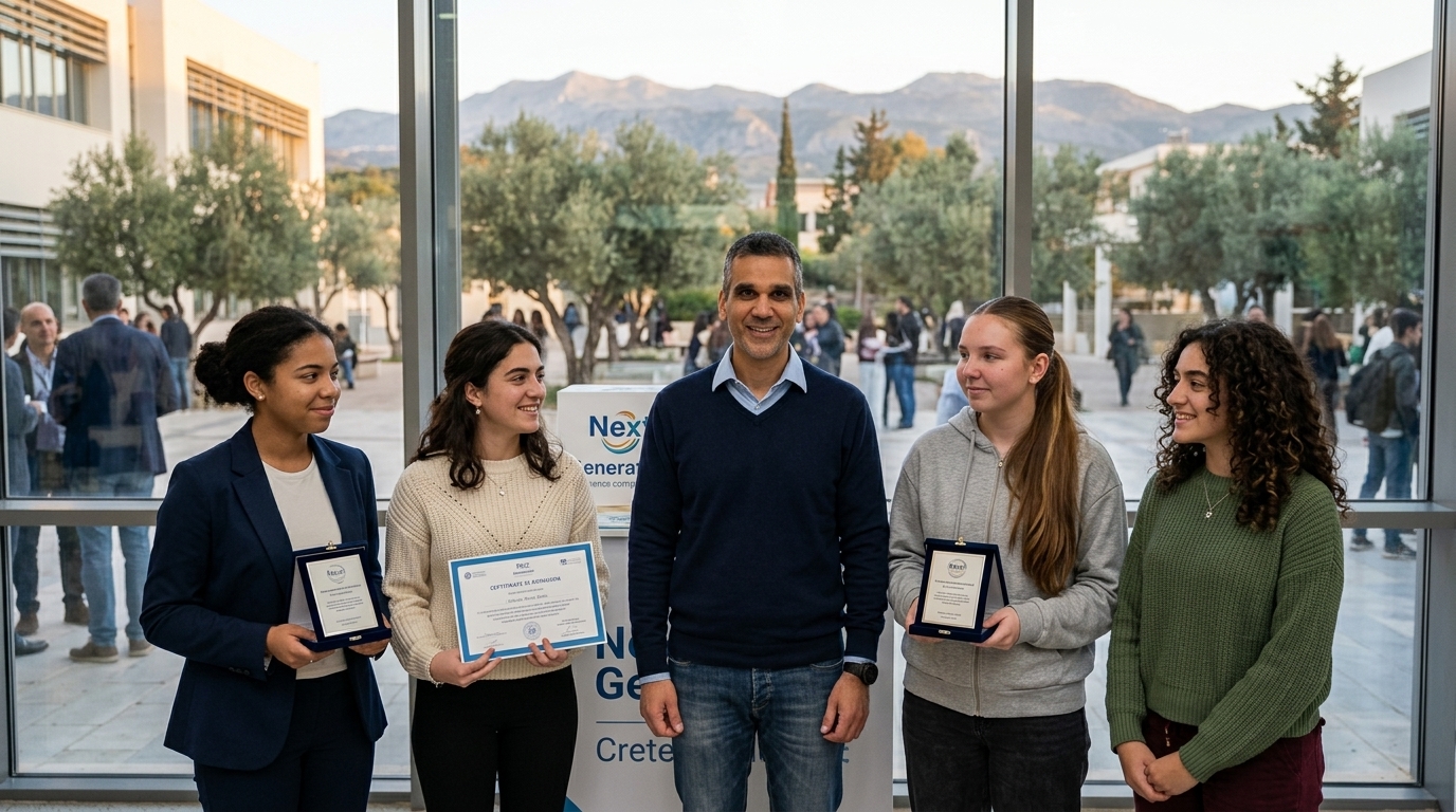 Female students from Crete receiving an award for digital innovation at Generation Next.