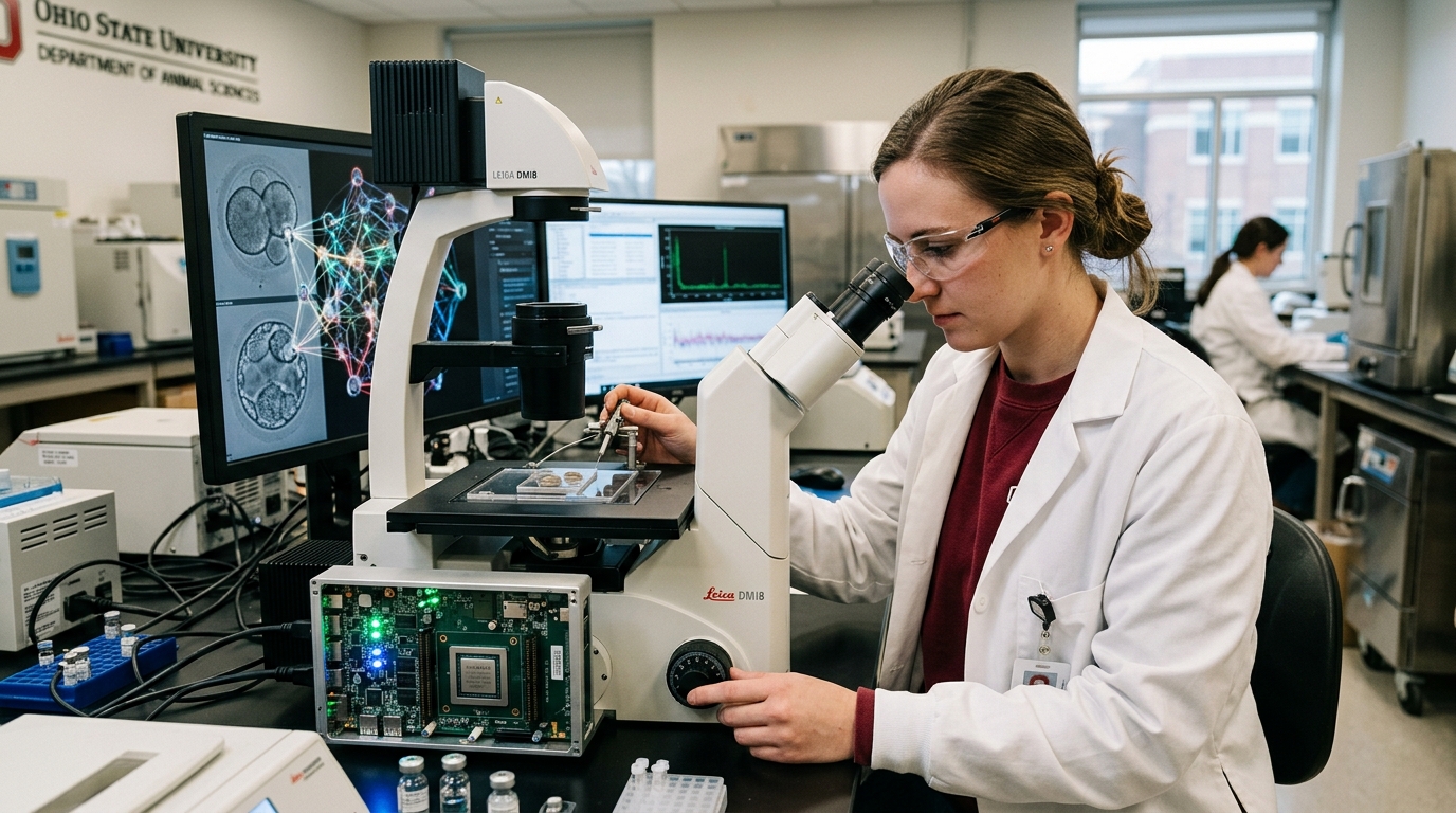 AI system analyzing cattle embryos for IVF in precision agriculture.