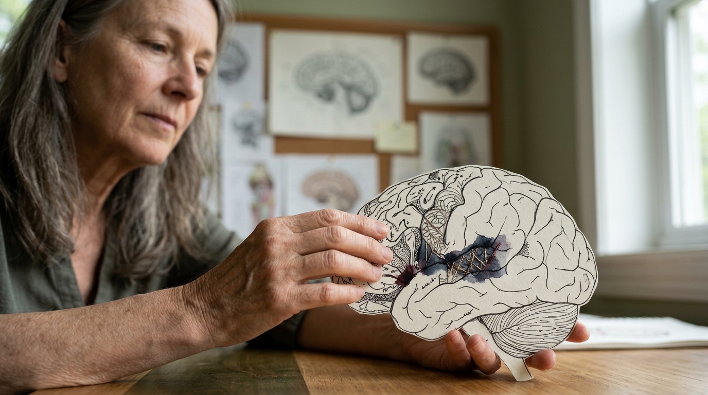 Microscopic visualization of neural cells for brain aging research.