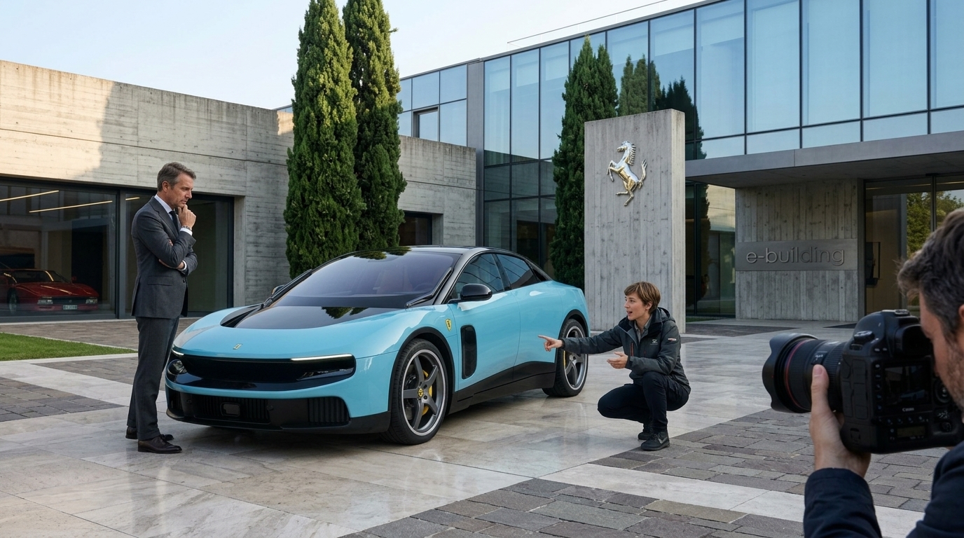 The new electric Ferrari Luce showcasing futuristic design.