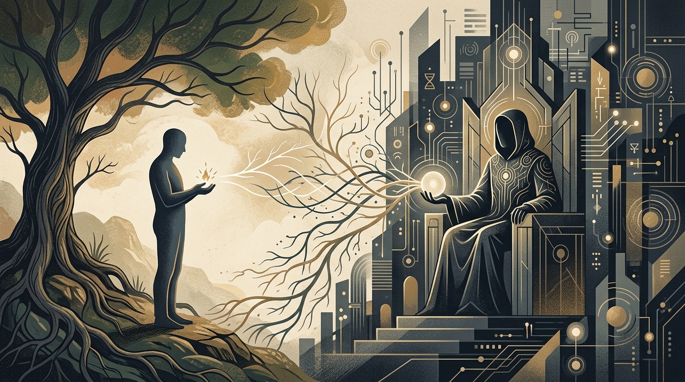 Abstract representation of AI ethics and human trust in a modern digital landscape.