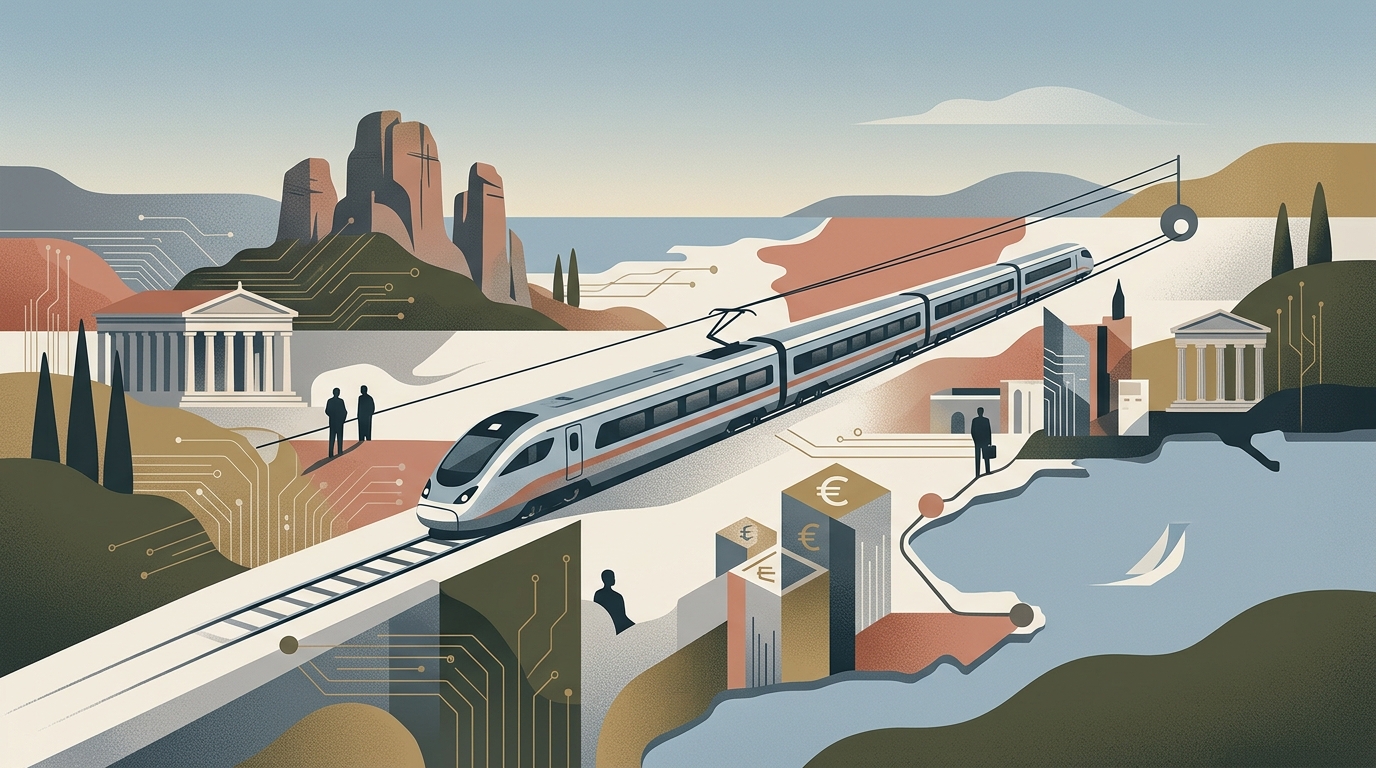 Railway tracks in Thessaly undergoing electrification and ETCS safety upgrades.