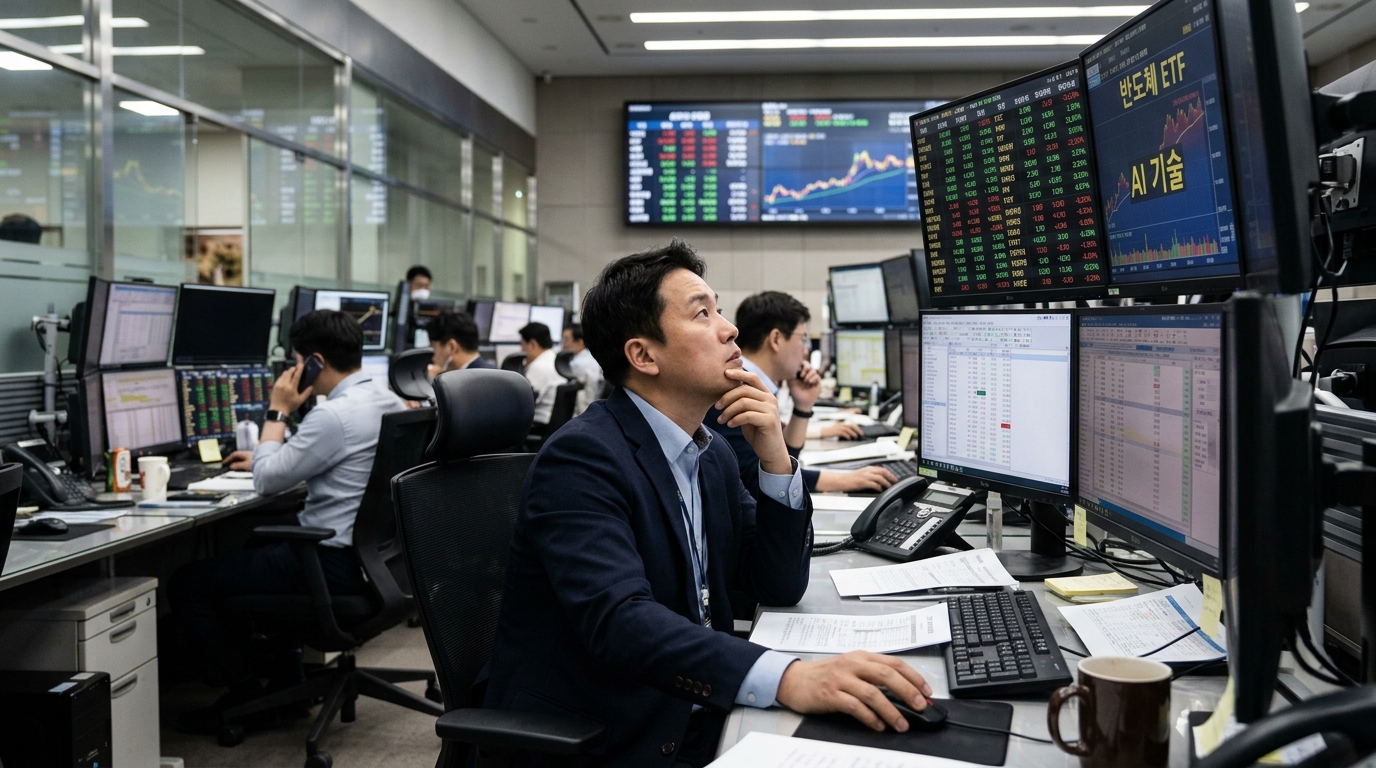 Γράφημα ανόδου ETFs ημιαγωγών και τεχνητής νοημοσύνης στη Νότια Κορέα.
