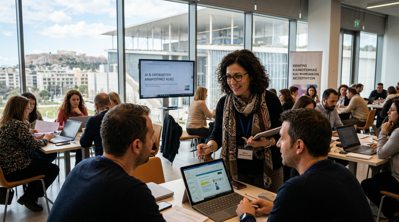 Teachers attending a workshop on AI education and digital pedagogy in the classroom.