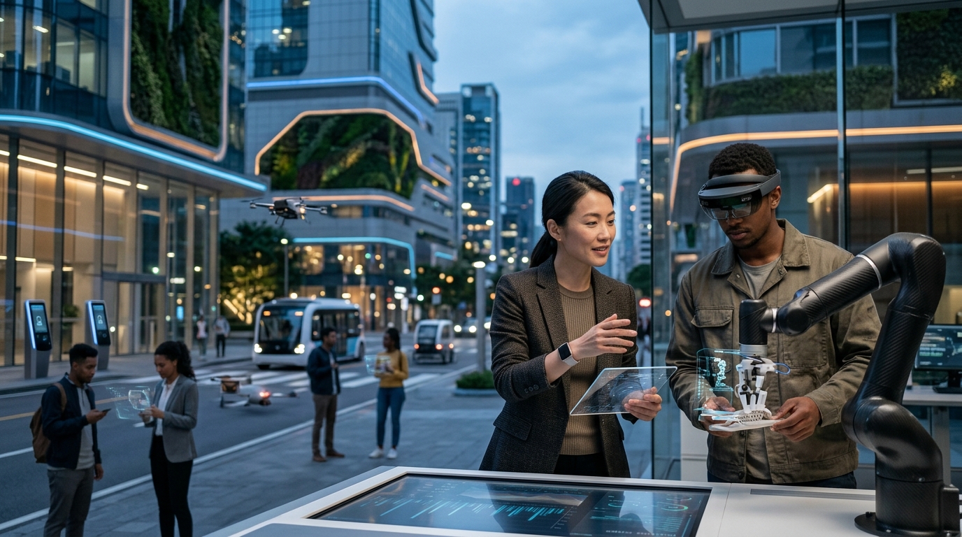 Digital representation of the 2030 labor market focusing on artificial intelligence.