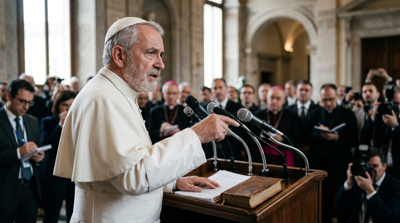 Pope Leo speaking about AI ethics and the risks of algorithmic domination.