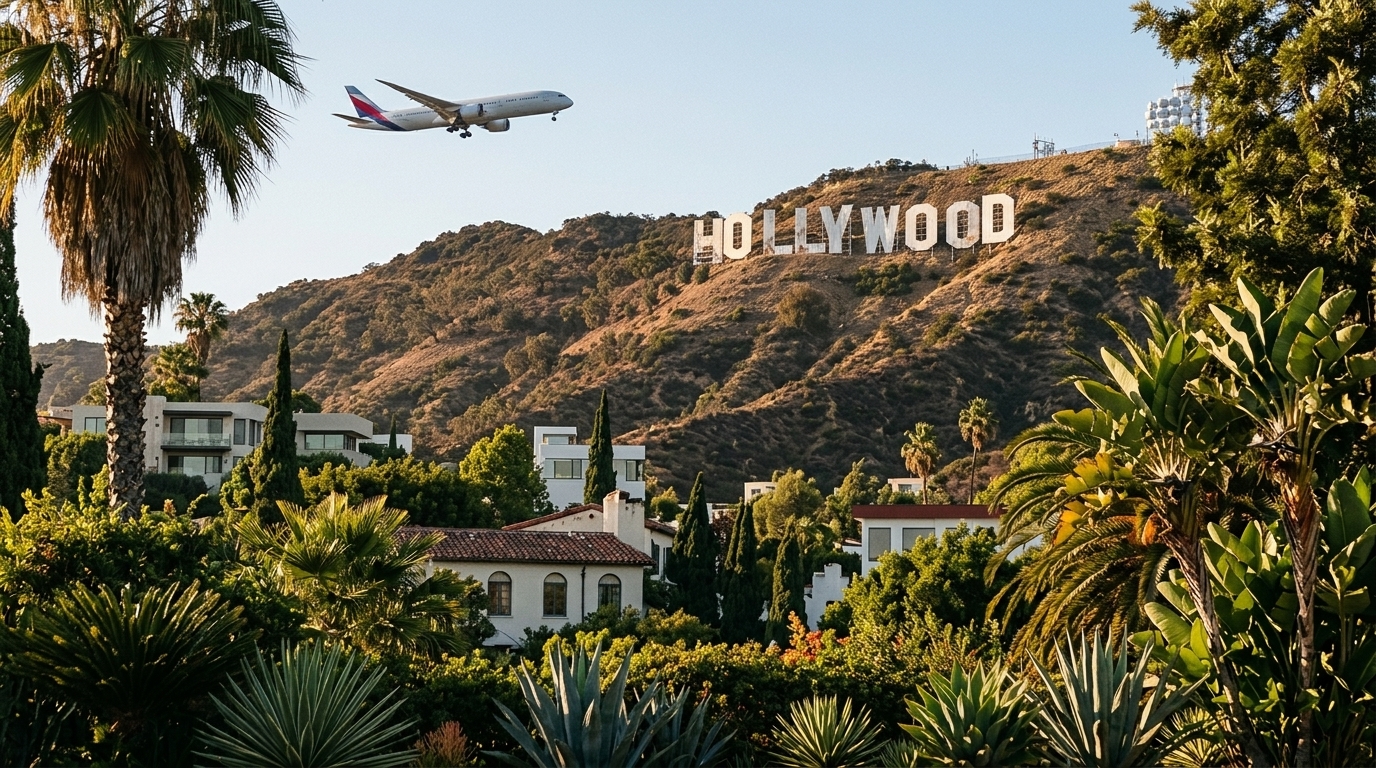 Ψηφιακή αναπαράσταση της επιγραφής Hollywood με στοιχεία AI.