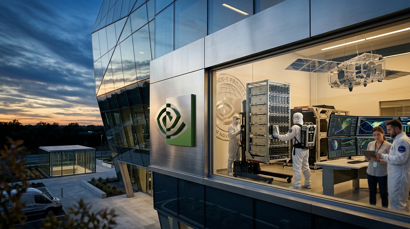 Artistic rendering of Nvidia Space-1 orbital data center orbiting Earth.