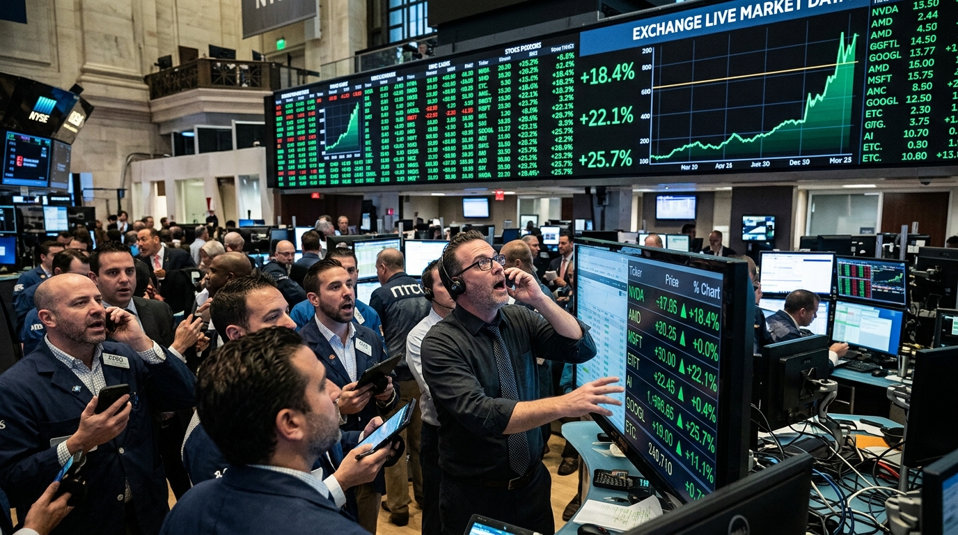 Γράφημα ανόδου μετοχής AI και το λογότυπο της Wall Street.