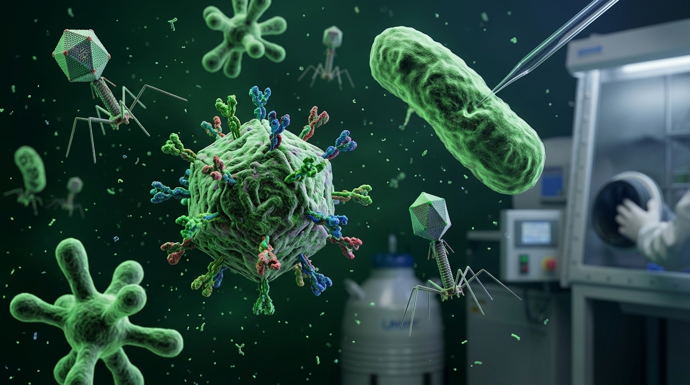 3D rendering of a synthetic virus designed by artificial intelligence.