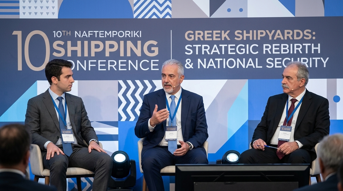 ONEX Chairman Panos Xenokostas discussing Greek shipyards at the 10th Naftemporiki Conference.