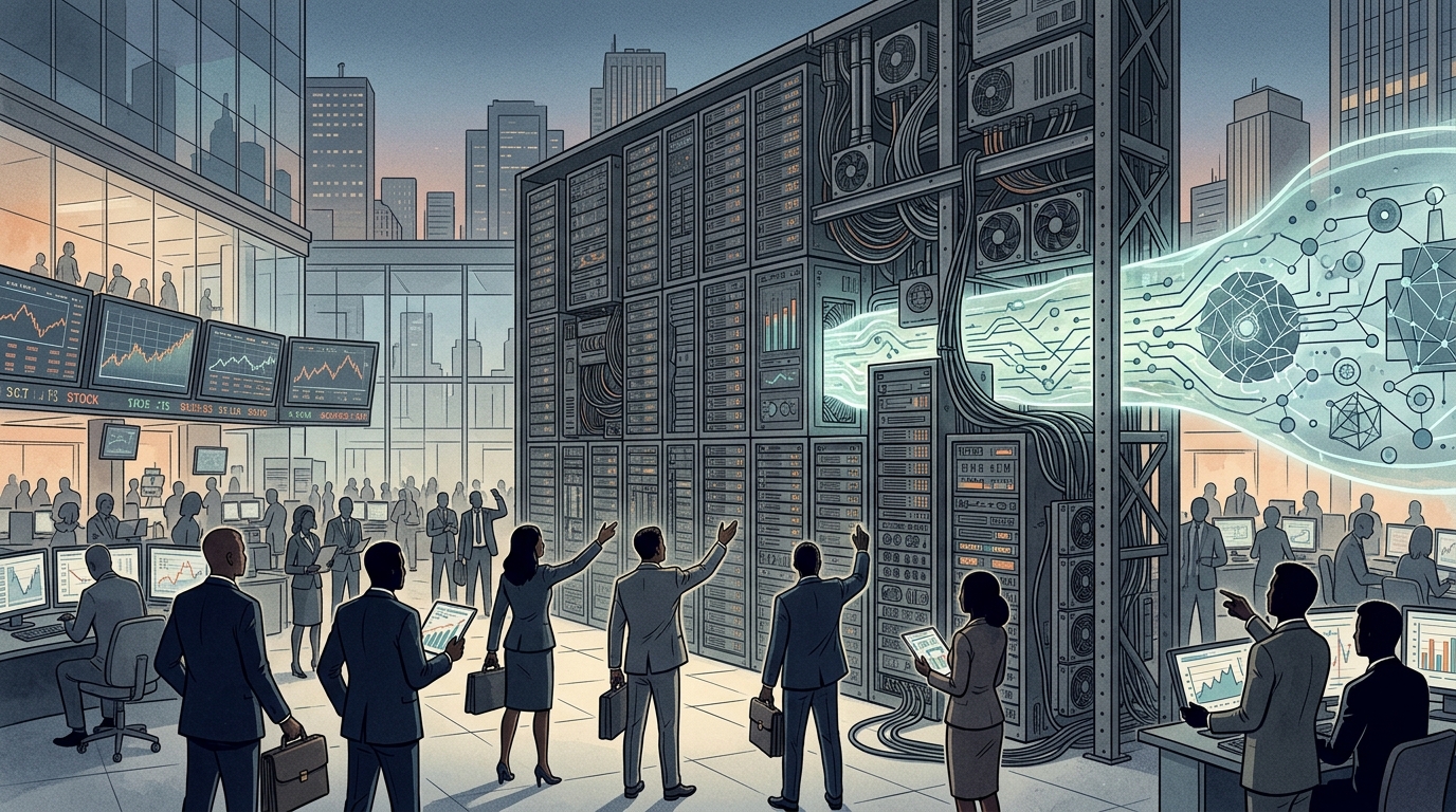 A futuristic data center facility representing the infrastructure bottleneck in AI development.