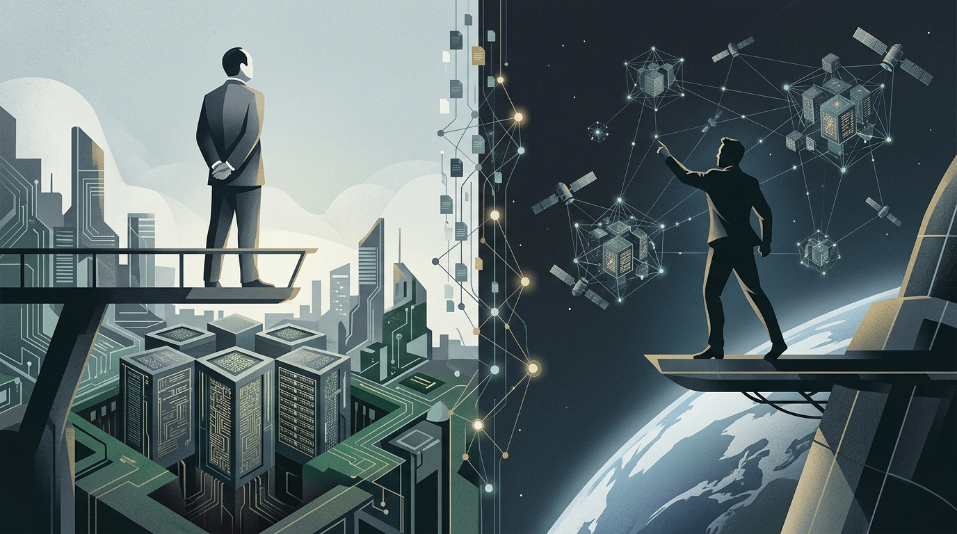 Masayoshi Son and Elon Musk debating the future of data centers and artificial intelligence.