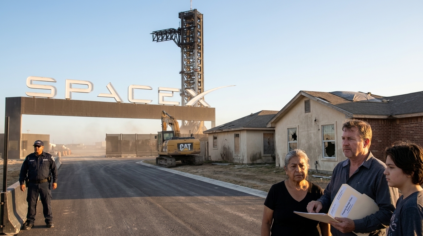 SpaceX Starship rocket launch in Texas near residential areas.
