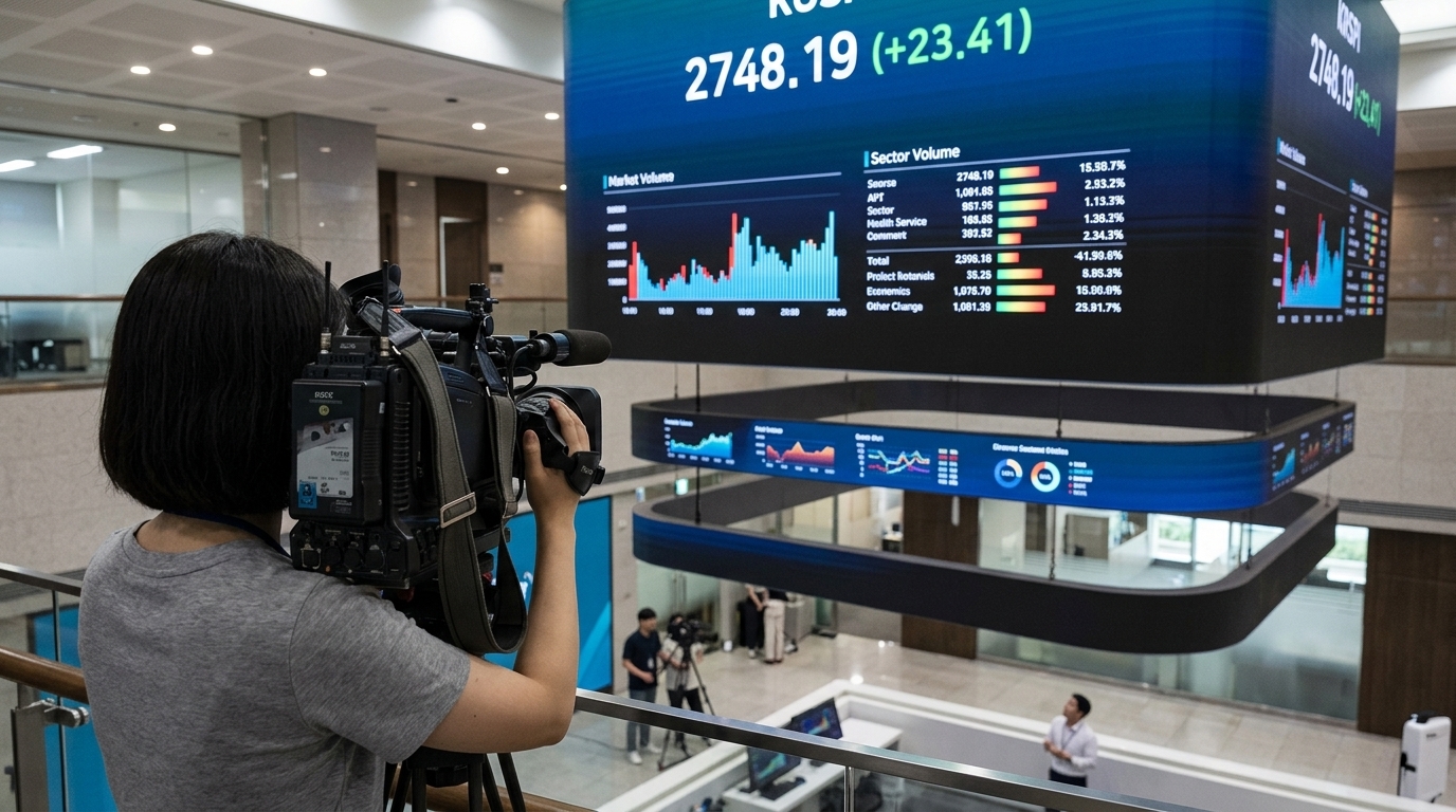 Digital representation of the Kospi index and AI stocks.