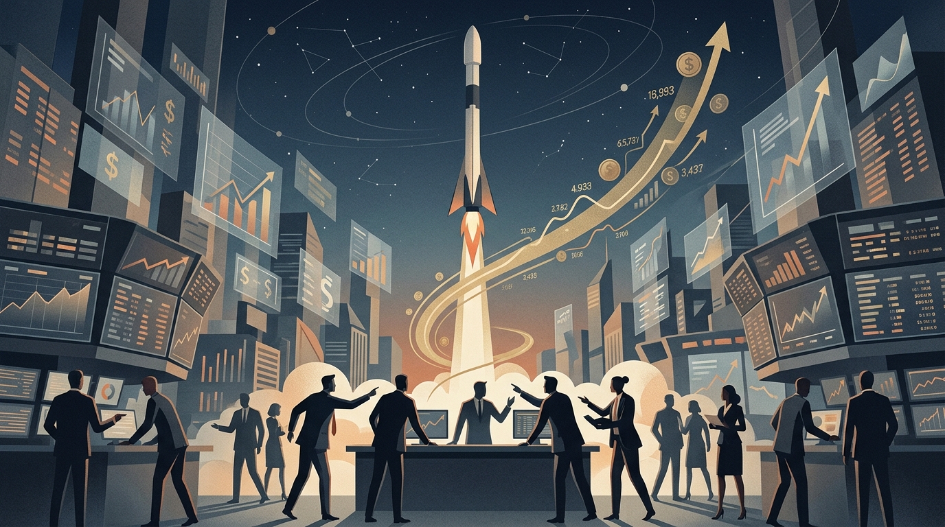 A SpaceX rocket launching into space, symbolizing Elon Musk's trillion-dollar economic rise.