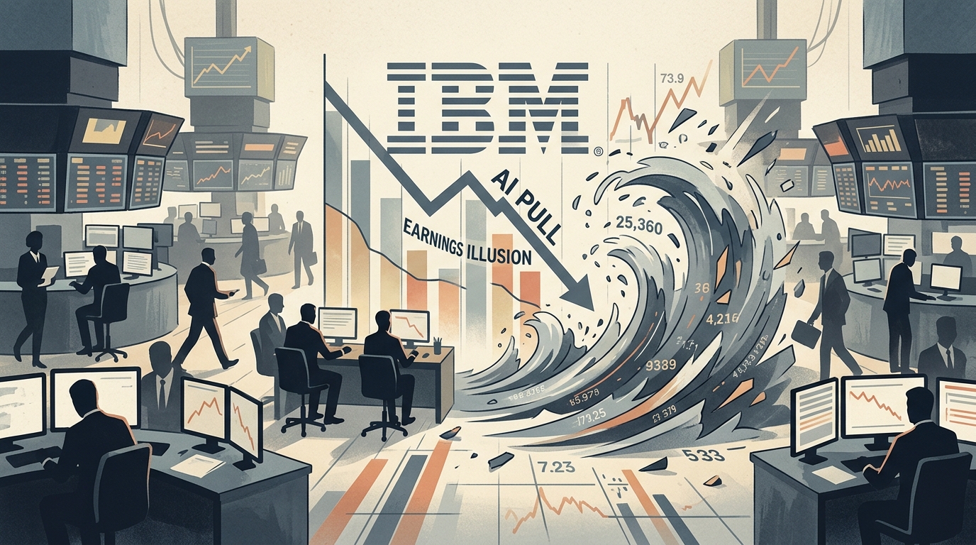 IBM stock market chart showing a decline due to the AI Pull effect.