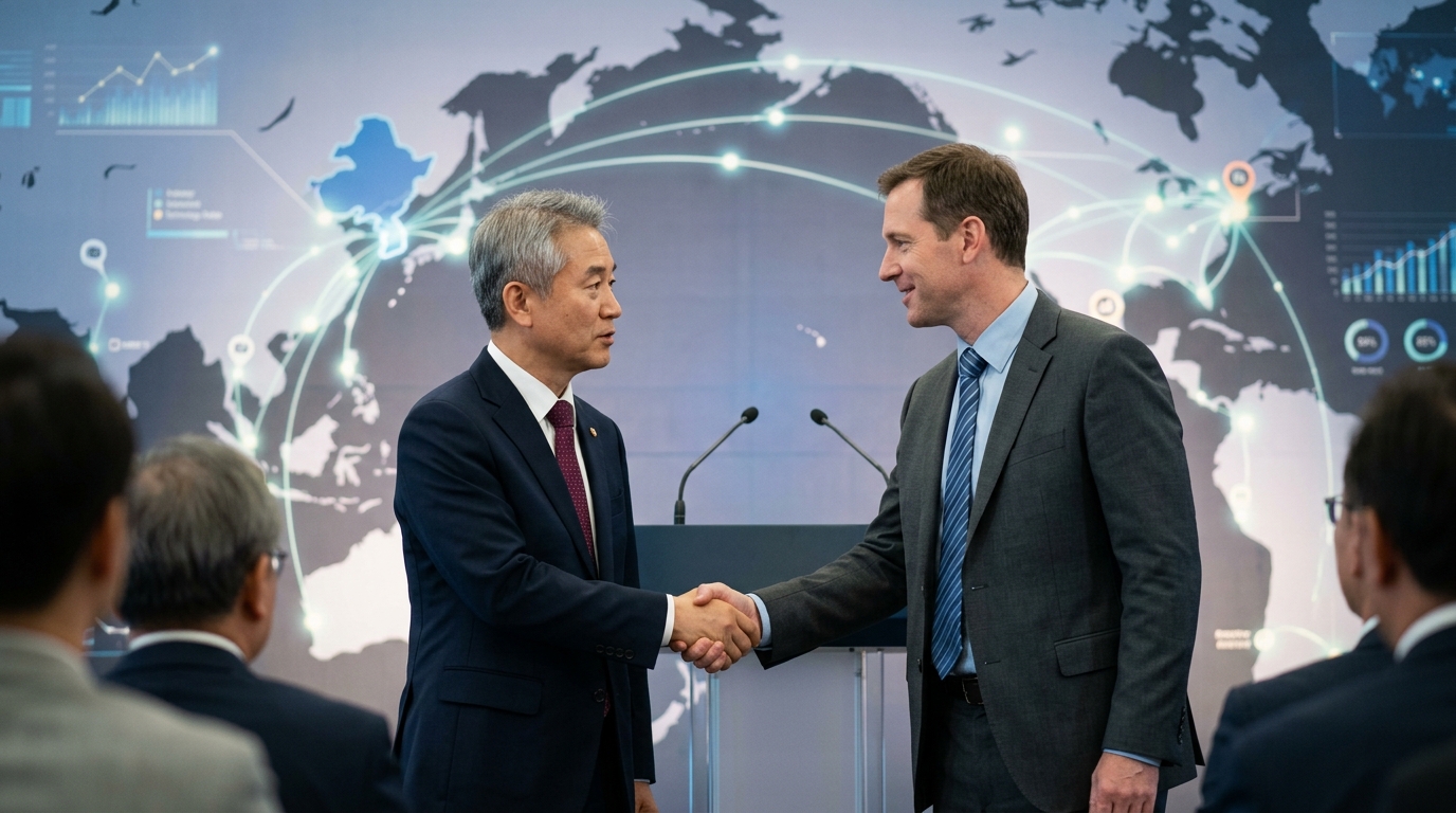 Modern semiconductor factory in South Korea for AI chip manufacturing.