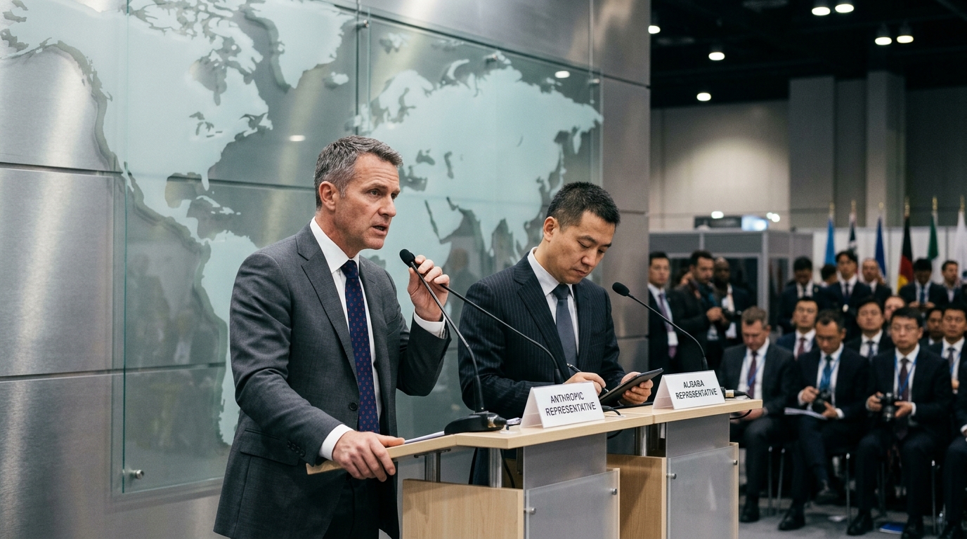 Anthropic and Alibaba logos on a digital code background representing AI security.