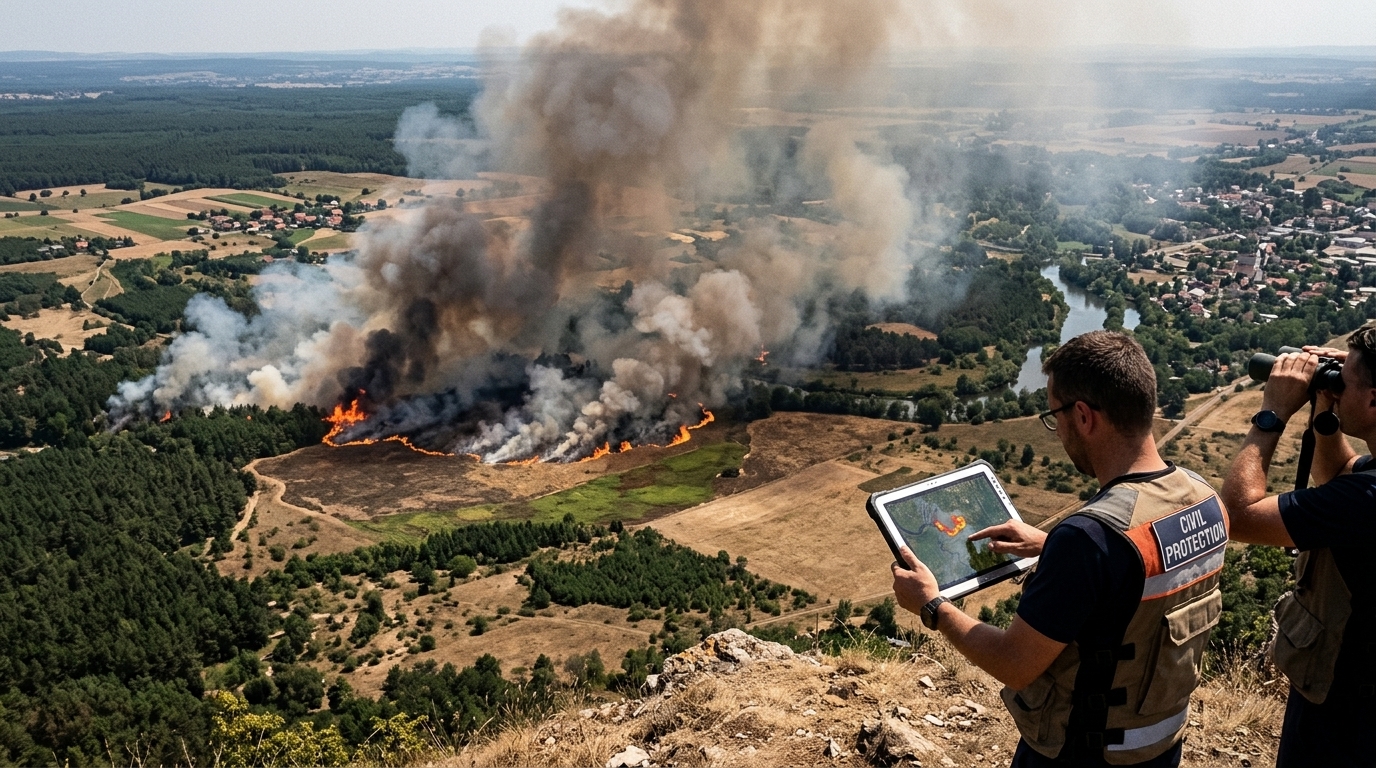Satellite visualization of a wildfire from ESA's Copernicus Browser.