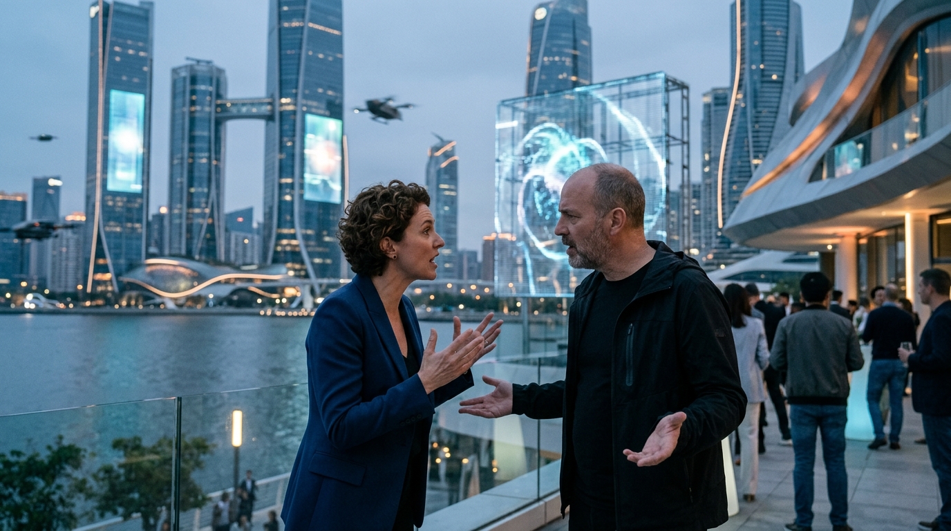 Filmmakers discussing artificial intelligence at the Cannes Film Festival.