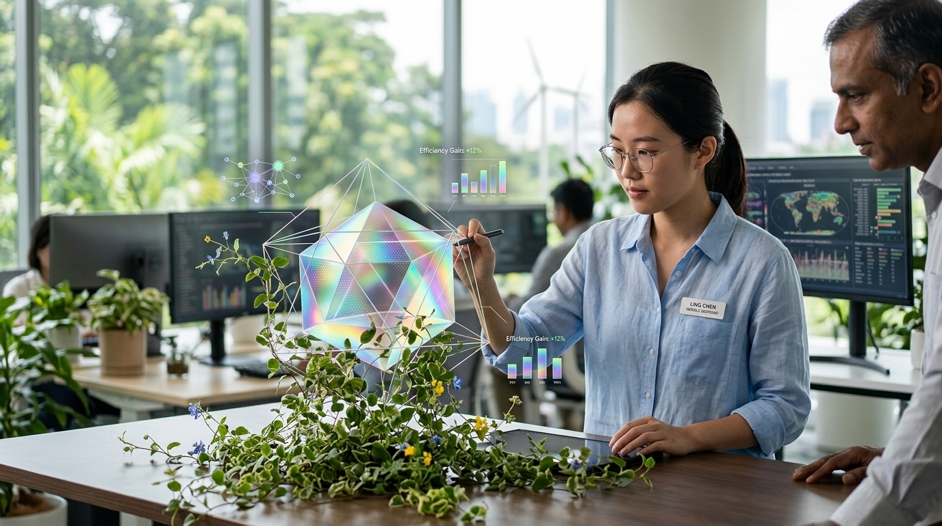 Google DeepMind logo with environmental graphics for Green AI projects in Asia.