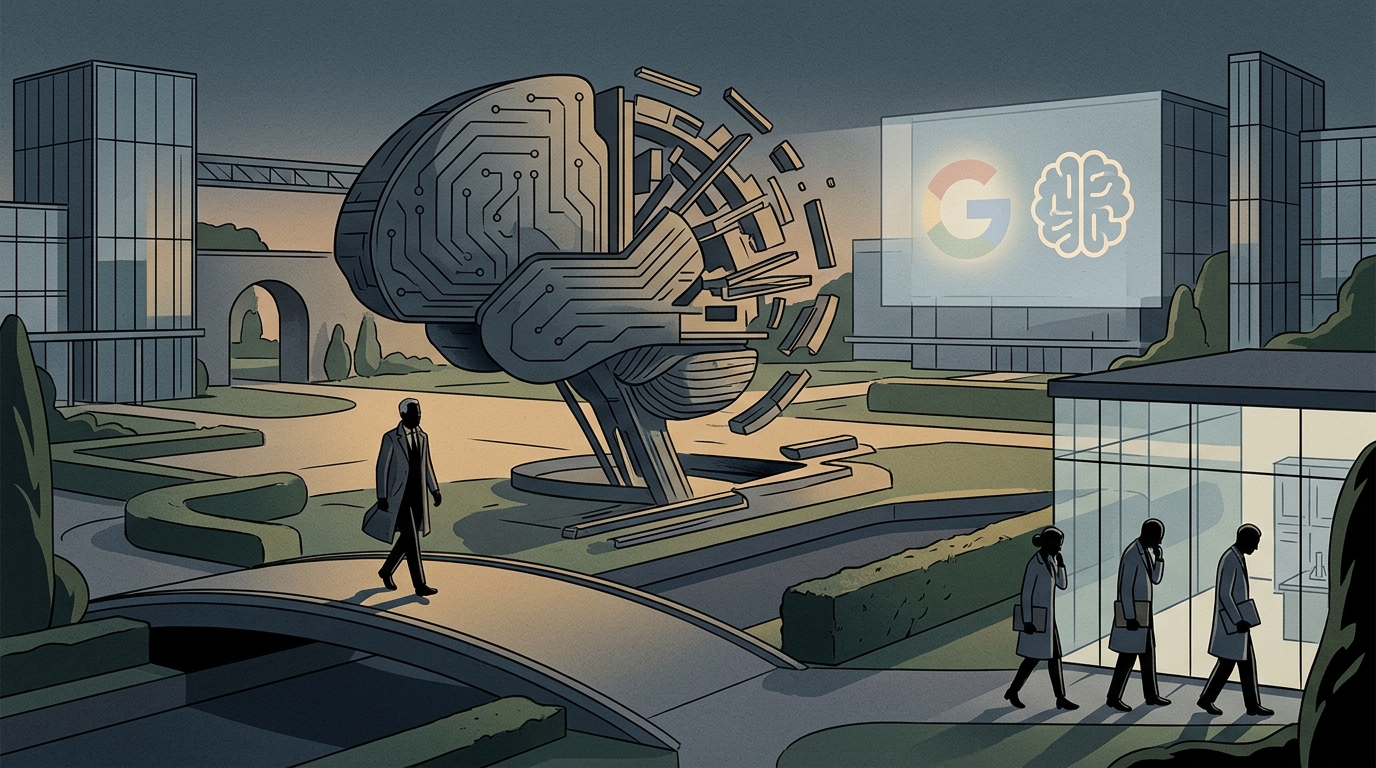 Google DeepMind logo on an office building, representing leadership changes in the artificial intelligence sector.