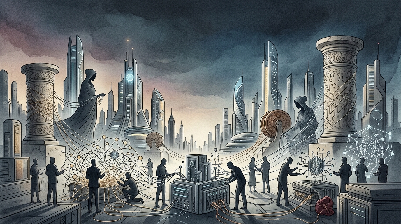Digital illustration of the AI market correction and autonomous agents.