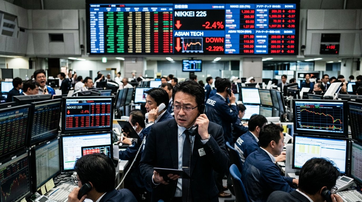 Stock market chart showing a decline in technology and AI stocks.