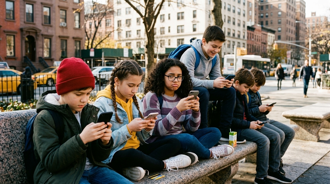A student in NYC using digital tools under the new AI in schools restriction guidelines.